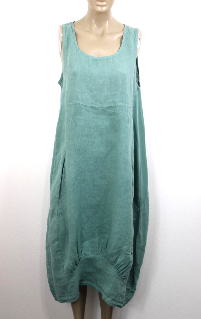 Gigi Moda Luna Linen Midi Dress Italy Pockets Turquoise Teal Lagenlook One Size
